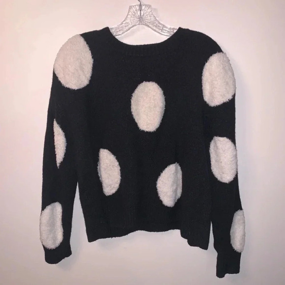 Alice + Olivia Gleeson Polka-dot Boxy Long-sleeve Pullover Sweater Wool Black M - Picture 9 of 16